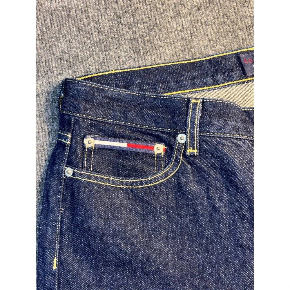 Tommy Jeans Womens 13/30 Blue Denim Mid Rise Straight Contrast Stitch‎ Dark Wash